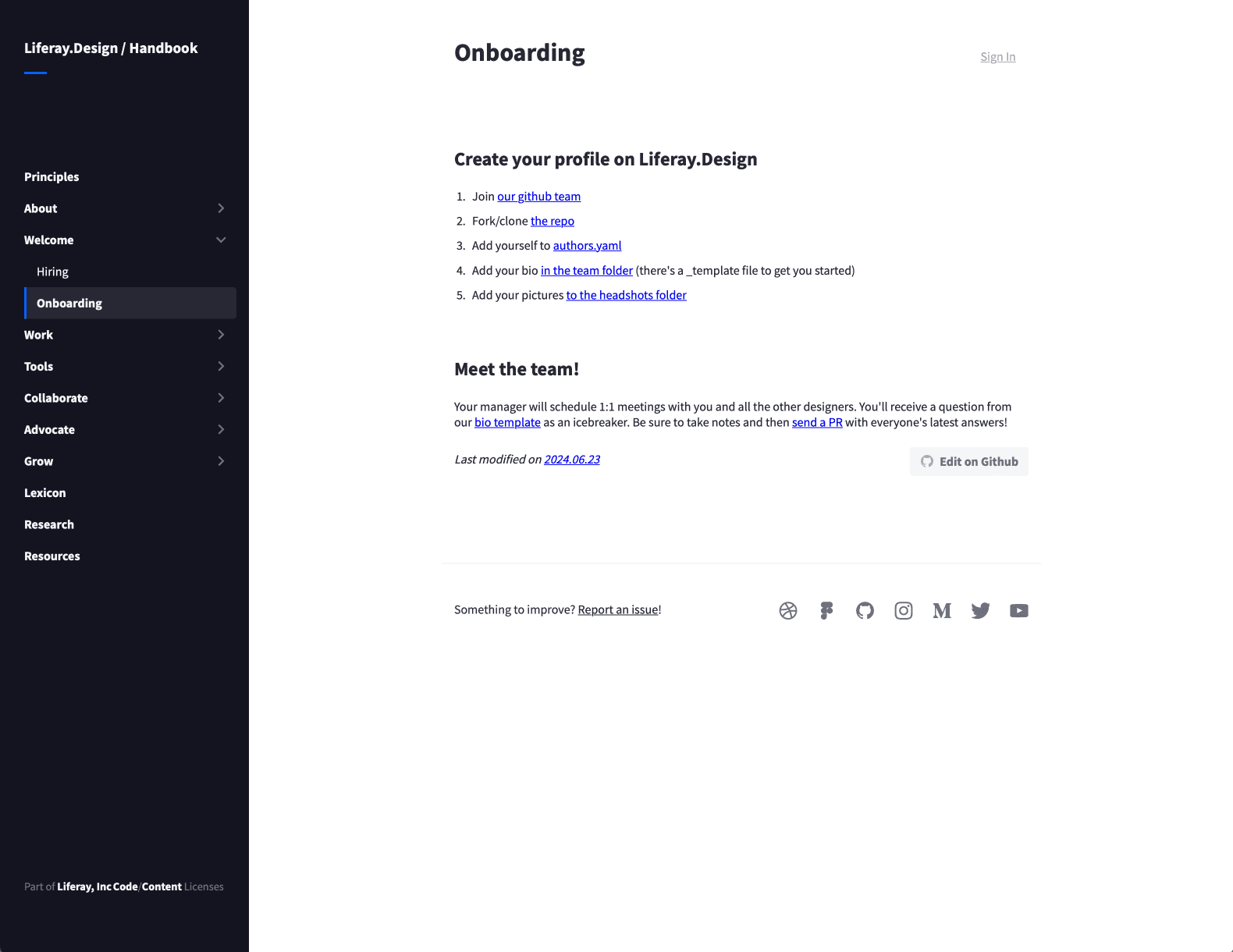 screenshot of our onboarding handbook page